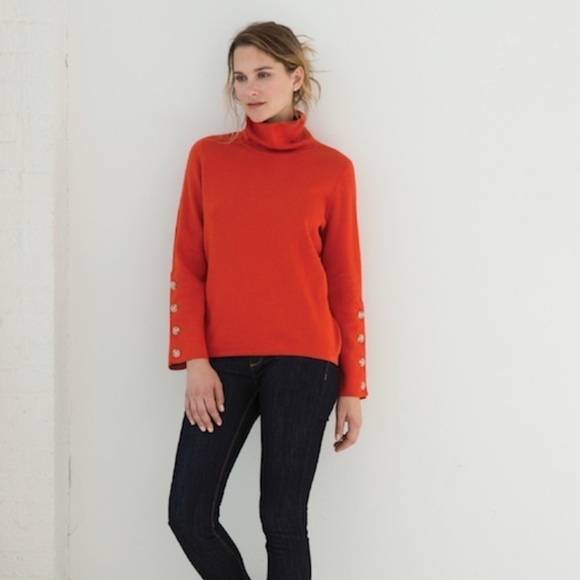 Belford Orange Pima Cotton Long Sleeve Button Turtleneck Top XS - Picture 2 of 10